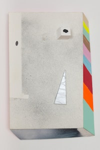 “Lazy I,” 2011. Foam board, Polystyrene, paper and acrylic paint. 17 x 11 1/4 x 2 1/2˝.