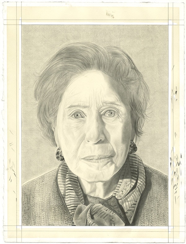 Portrait of the Rosamond Bernier. Pencil on paper by Phong Bui.
