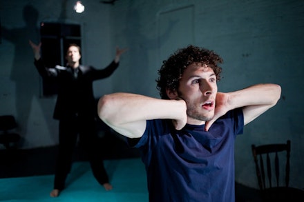 Jeremy Pickard and Preston Copley in <i>NEPTUNE (a play about water)</i>.  Photo by Rob Strong.