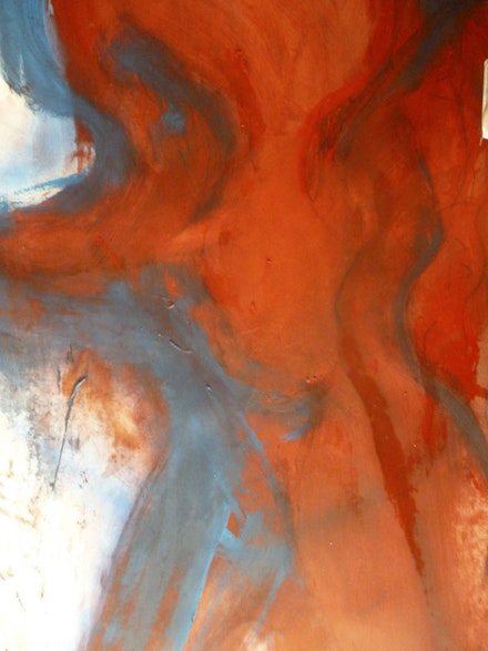 Rita Ackermann, “Fire By Days,” 2011. Enamel, oil, spray paint, pigments on paper. 44 x 30”. Courtesy of the artist. 