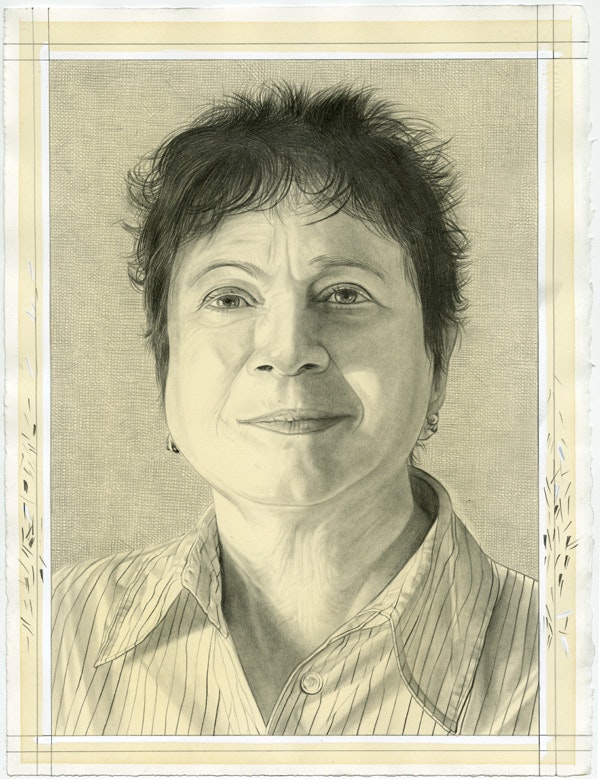 Portrait of Bonnie Marranca. Pencil on paper by Phong Bui.