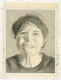 Portrait of Rosalind Krauss. Pencil on paper by Phong Bui.