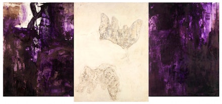 Bill Jensen, “Mandate of Heaven,”  2010-11. Oil on linen, triptych, 56 1/2 x 123 ½” overall. Courtesy Cheim & Read, New York.