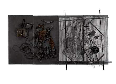 Jesus Soto, “Mural,” 1961. Paint, wire, and mixed media on wood. 109 1/2 x 194 x 24 3/8”. Fundación Museos Nacionales, Galería de Arte Nacional–Archivo CINAP, © 2012.