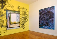 Tamara Gonzales. Installation view, L to R: “totter,” 2011, spray paint on canvas, 62 x 50”; “drifting on a sea,” 2011, spray paint on canvas, 62 x 50”. Courtesy Norte Maar.