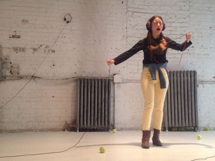 Performer Efthalia Papacosta in <em>A (Radically Condensed and Expanded) Supposedly Fun Thing I’ll Never Do Again (After David Foster Wallace)</em>. Photo credit: Daniel Fish.