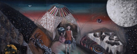 Juju Yin-Ling Hsu, “Bad Bedtime Story-Hunter,” 2012. Oil on canvas. 24 x 60”. Courtesy Rooster Gallery