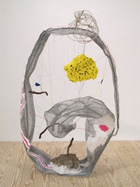 Michelle Segre, “Once Upon a Time the End,” 2011. Metal, acrylic, papier-mâché, clay, thread, wire, plastacine, plastic, rocks. 59.5 x 38 x 41”.