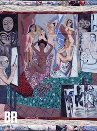 Faith Ringgold, <em>Picasso&rsquo;s Studio: The French Collection Part I, #7</em>, 1991. Acrylic on canvas, printed and tie-dyed pieced fabric, ink, 73 x 68 inches. Worcester Art Museum, Massachusetts. &copy; [2022] Faith Ringgold / Artists Rights Society (ARS), New York, Courtesy ACA Galleries, New York.